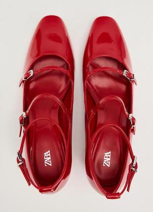 Лаковані червоні туфлі-балетки від zara , балетки, яскраві туфлі2 фото