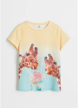 Футболка оверсайз cвітло-жовтий жирафи h&m 158/164см