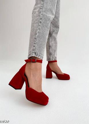 Красные босоножки туфли замшевые на каблуке4 фото