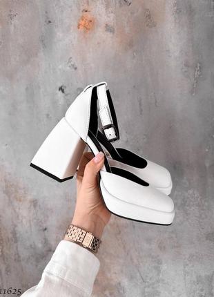Стильные босоножки с закрытым носиком белые кожаные туфли4 фото