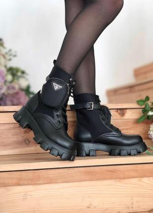 Шикарні черевики prada leather boots nylon pouch black boots черевики