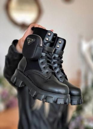 Шикарные ботинки prada  leather boots nylon pouch  boots black черевики4 фото