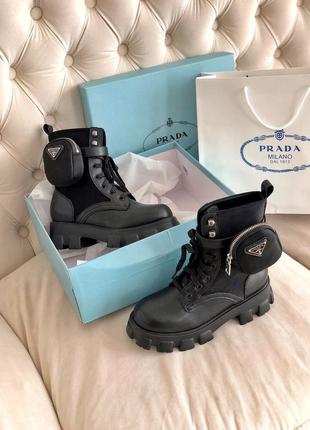 Шикарные ботинки prada  leather boots nylon pouch  boots black черевики10 фото