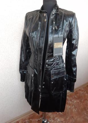 Удлиненная куртка, из натуральной кожи, черного цвета размерs