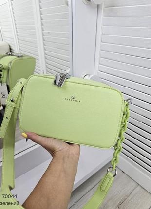 Женская качественная сумка, стильный клатч из эко кожи на 3 отдела св.зеленый2 фото