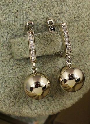 Серьги подвески xuping jewelry шарики 10 мм 2,5 см серебристые3 фото