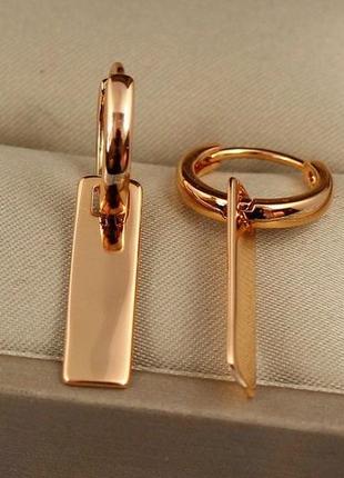 Серьги xuping jewelry колечко со съемной пластиной 2.8 см золотистые2 фото