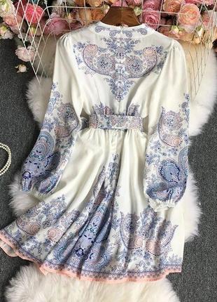 Платье клеш в стиле zimmermann белое в цветы клеш голубое2 фото