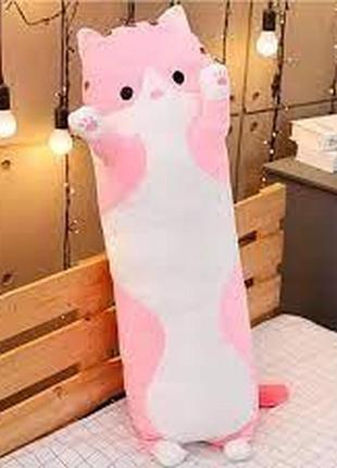 М'яка іграшка-подушка-антистрес кіт батон 90 см рожевий жежок3 фото