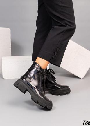 Лаковые ботинки деми  женские черные6 фото