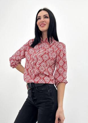 Жіноча блуза із принтом марокко 50-52. теракотовий1 фото