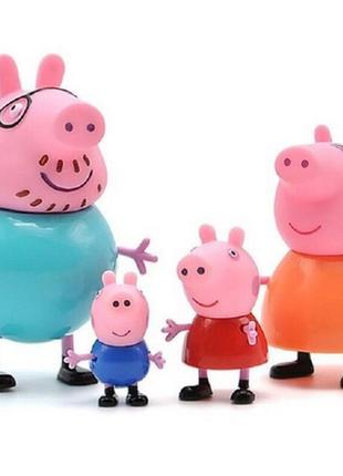 Набір фігурок свинка пеппа resteq. ігрові фігурки із мультфільму peppa pig 4 шт. іграшка порося джордж, папа свин, мама свинка
