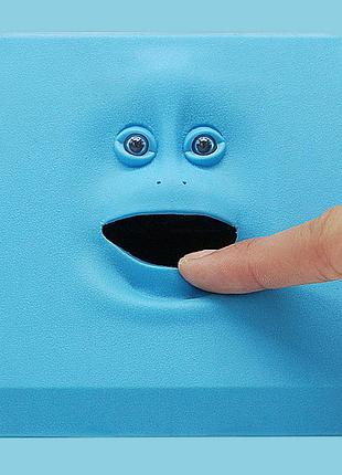 Копилка жующая монеты синяя. копилка поедающая монеты facebank. копилка фейсбанк синего цвета