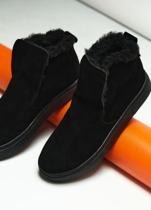 Жіночі замшеві черевики з хутром, різні кольори2 фото