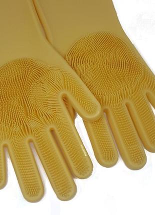 Силіконові рукавички для миття та чищення magic silicone gloves з ворсом жовті
