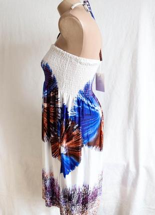 Яркое белое летнее платье миди с принтом без бретелей сарафан breakout размер xs 42 пляжное4 фото