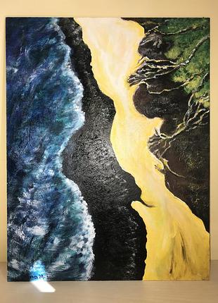 Картина «єднання стихій», 2020, акрил на двп 35х45, лак, пісок, кава, не оформлена