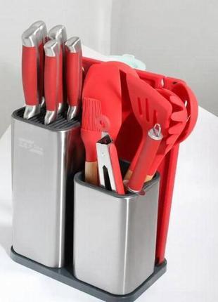 Набір ножів та кухонне начиння 17 предметів zepline zp-047 червоний1 фото