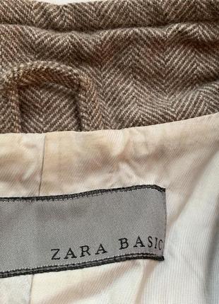 Пальто шерстяное zara с поясом, шерстяное, воротник - стойка шарф в подарок6 фото