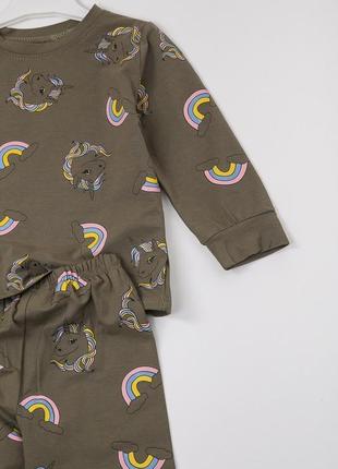 Детская пижама хаки с единорогом и радугой3 фото