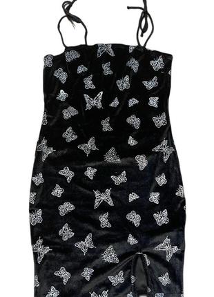 Платье подростковое для девушки черное с бабочками (рост 140)1 фото