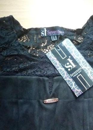Платье чёрное нарядное женское элегантное с гипюром р. 46, эко замша с прозрачными рукавами6 фото