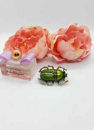 🍀✨ необычная брошь "зеленый жук" с эмалью и кристаллами скарабей жучок брошка значок3 фото