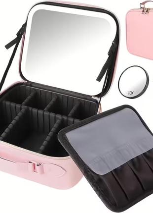 Портативна тканинна косметичка з дзеркальцем make up pink salemarket