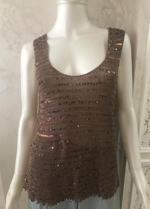 Натуральний святковий топ / майка/ блуза з пайєтками кольору шоколад