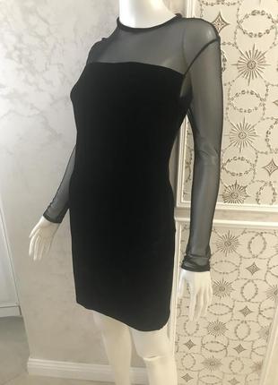 Чёрное бархатное платье с длинным рукавом2 фото