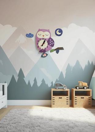 Детские часы настенные с маятником :: сова (34х22 см)