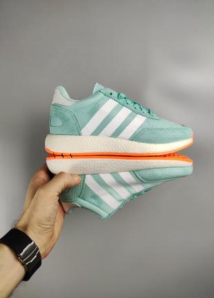 Женские кроссовки adidas iniki turquoise orange из натуральной замши2 фото