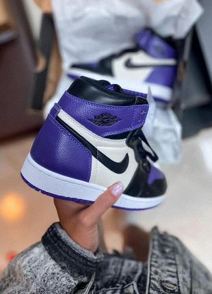 Кроссовки jordan 1 retro в фиолетовом цвете из кожи (36-44)💜2 фото