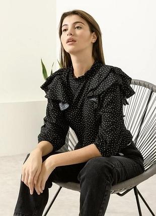 Блуза жіноча в горох з обʼємним  укороченим рукавом