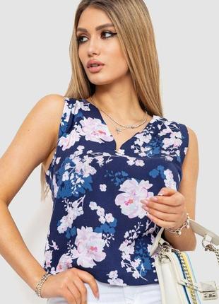 Блуза з квітковим принтом без рукавів, колір синьо-рожевий, 244r086