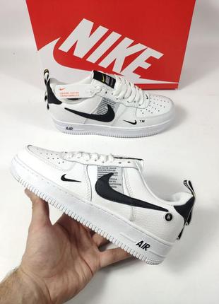 Кеды nike air force 1’07lv8 ultra white (бело-черные) мужские и женские размеры.