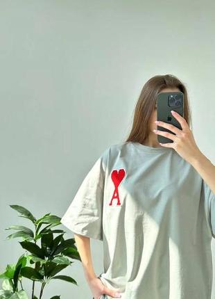 Накладний платіж ❤ турецька бавовняна оверсайз футболка з лого в стилі ami з сердечком