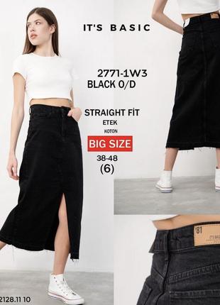 Черная джинсовая юбка, длинная, есть большие размеры2 фото