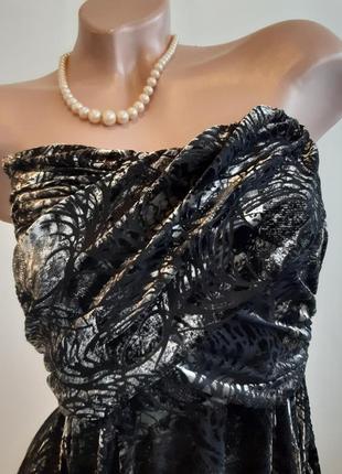 Бархатное коктельное платье с открытыми плечами, серебряное напыление3 фото
