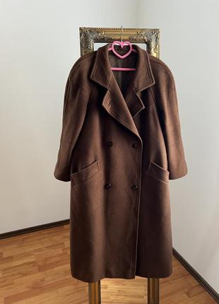 Длинное оверсайз пальто коричневого цвета шерсть/кашемир