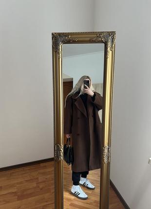 Длинное оверсайз пальто коричневого цвета шерсть/кашемир6 фото