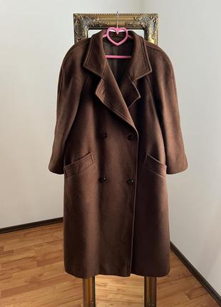 Длинное оверсайз пальто коричневого цвета шерсть/кашемир10 фото
