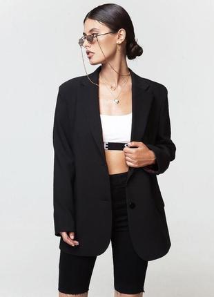Новый брендовый черный удлиненный пиджак жакет оверсайз h&m, 36 размер.