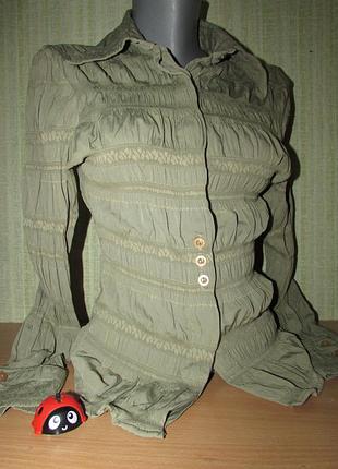 Сорочка болотного кольору з цікавою застібкою