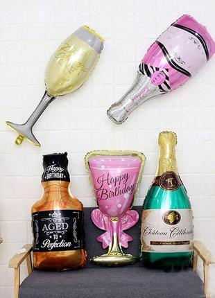 Велика фольгована куля «рожева пляшка шампанського»