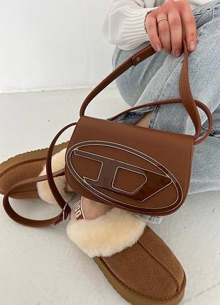 Diesel 1dr denim iconic shoulder bag brown