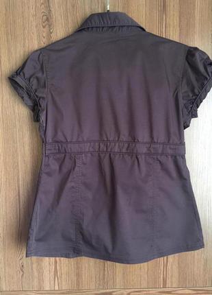 Летняя рубашка шоколадного цвета с коротким рукавом. stradivarius. р.l3 фото