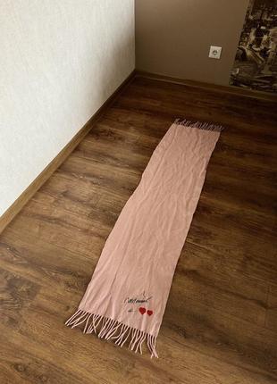 Стильный итальянский тёплый шерстяной кашемировыйс вышивкой , с рисунком ,  шарф бежевый розовый -  персиковый4 фото