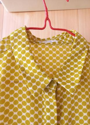Стильная актуальная блуза рубашка в горох горчичная2 фото