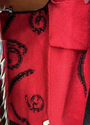 Червоний довгий жіночий вʼязаний кардиган вінтаж4 фото
